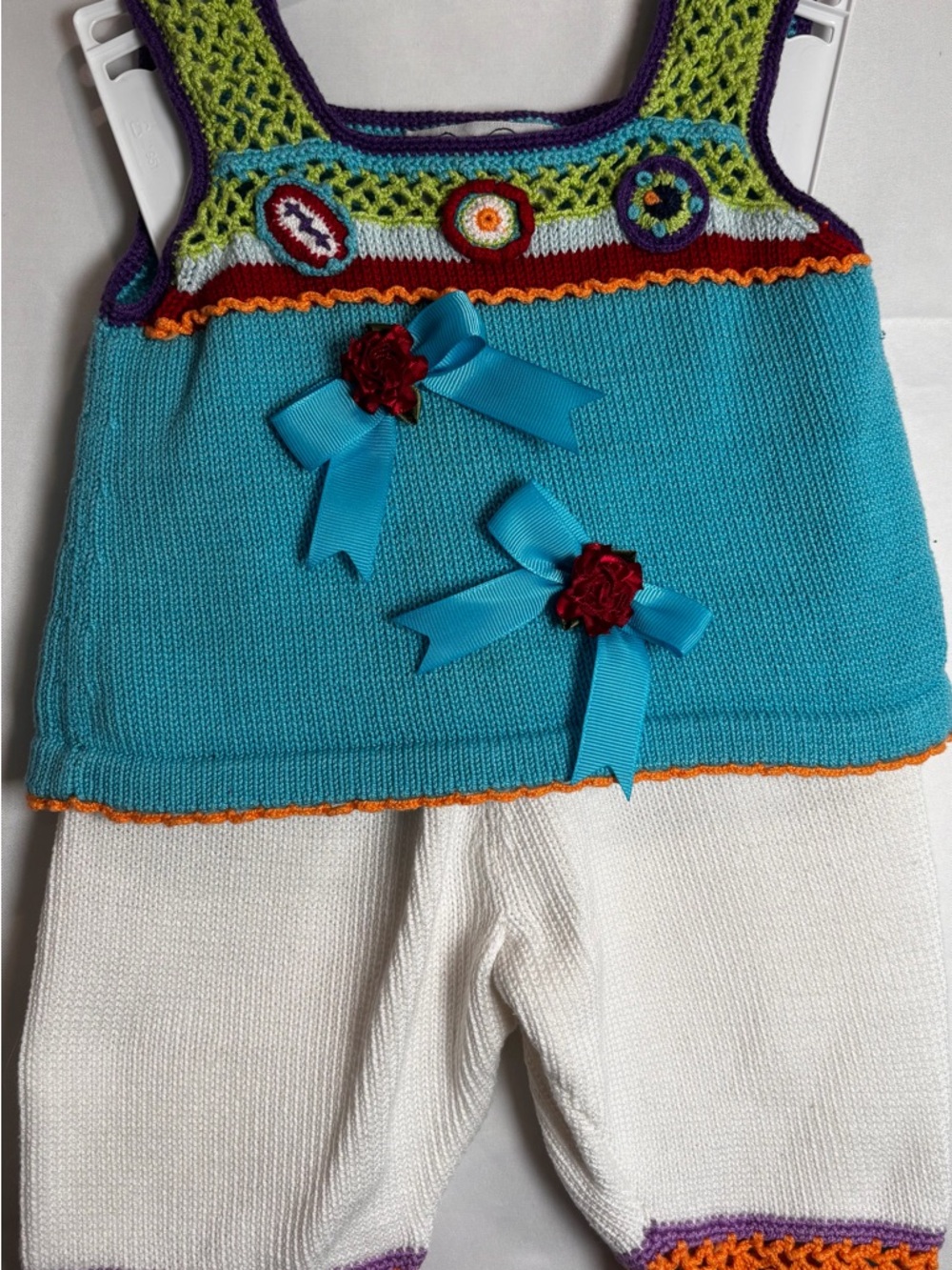 Zackali 4 Kids Turquoise, White, Green & Purple Crochet Trim Matching Set